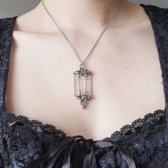 Gothic cage necklace with a small silver chain ✦ handmade chainmaille jewelry ✦ - Picture 2 of 8